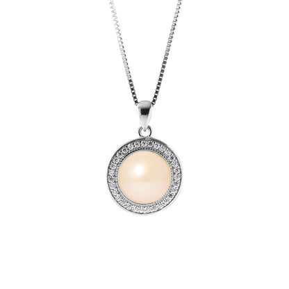 PERLINEA- Collier Sun - Perle de Culture d'Eau Douce- Diamètre 9-10 mm Rose- Bijou Femme- Argent 925 Millièmes
